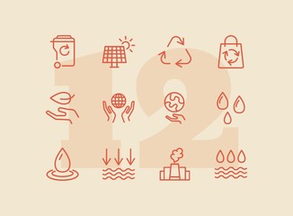 Poster - Environmental conservation icons. Recycling, air pollution, solar battery. Ecology concept. Vector illustration can be used for topics like environment, energy saving, nature resources