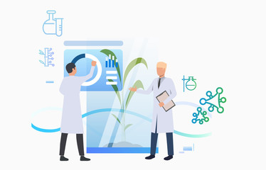 Wall Mural - Scientists conducting pharmaceutical research. Science laboratory, clinical lab, experiments. Research concept. Vector illustration for webpage, landing page