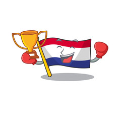 Poster - Boxing winner netherlands flag above wooden cartoon table