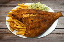 Fried Fish - Flounder, Salad And French Fries On Plate