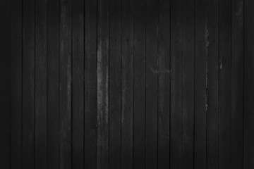 Black wooden wall background, texture of dark bark wood with old natural pattern for design art work, top view of grain timber.