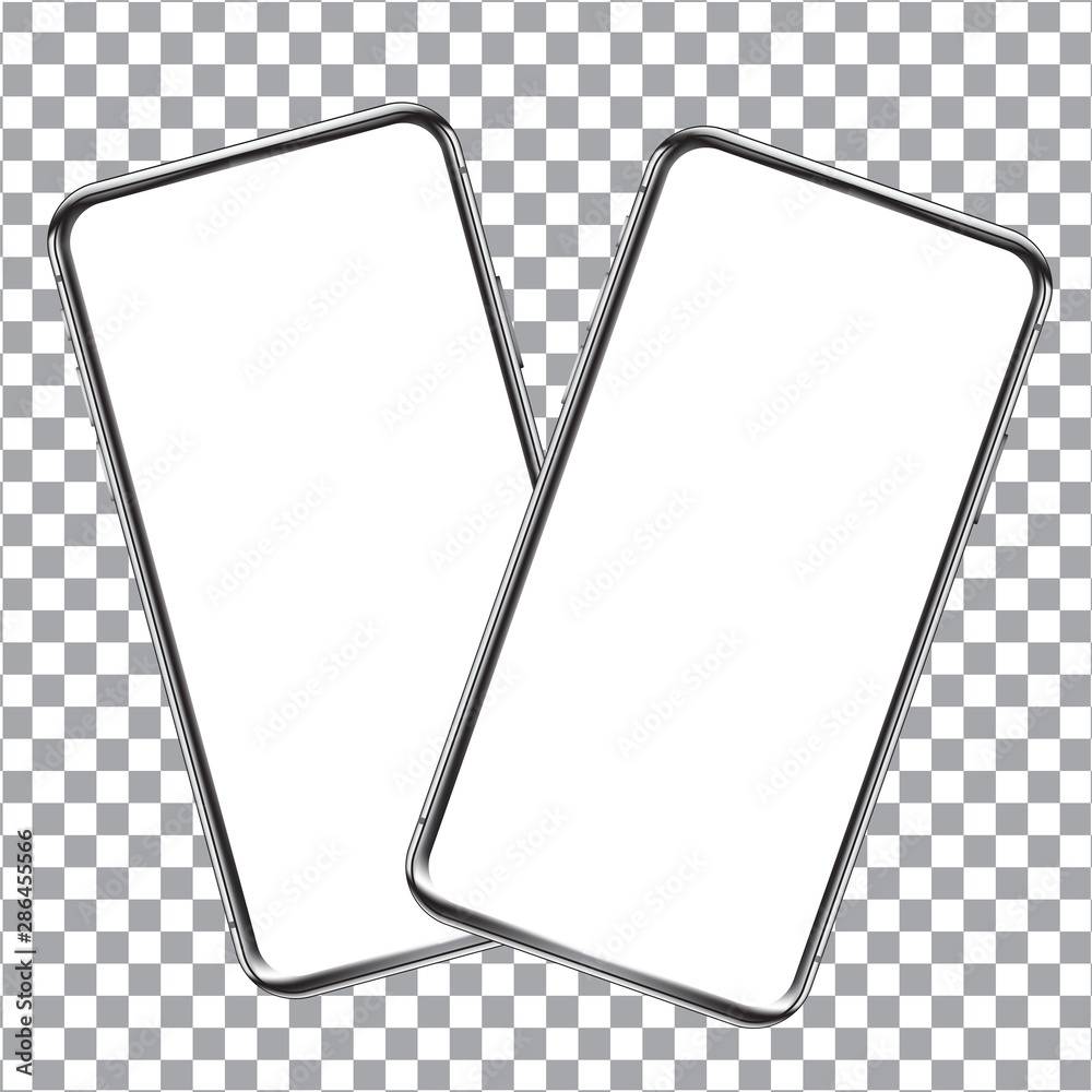 Two rotated smartphones mockup template on transparent background for ...