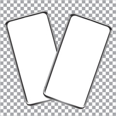 Wall Mural - two rotated smartphones mockup template on transparent background for user interface, user experienc