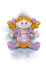 Rag Doll Toy. Hands Open With Hair Gathered On Two Sides