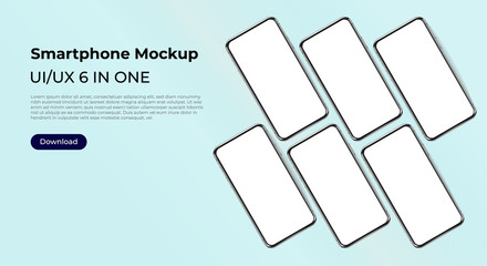 Wall Mural - six smartphones mock up template for user experience and app design presentation. for websites, land
