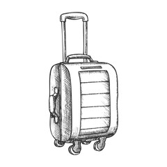 Wall Mural - suitcase on wheels with handle vintage vector. standing modern tourist suitcase package for business