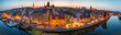 Panorama of the old town in Gdansk at dusk, Poland.