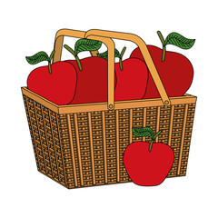 Poster - fresh apples fruits in basket straw