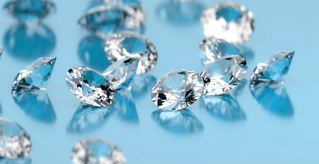 Poster - Diamonds group placed on blue  background, 3d illustration.