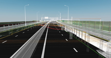Wall Mural - the bim model of the object of transport infrastructure of wireframe view