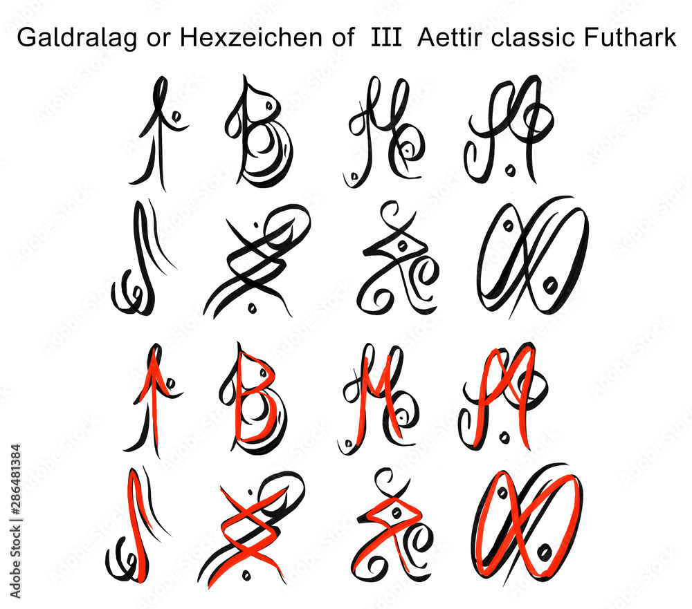 Galder Runes Galdralag styling 3 att, 8 classic runes of the Futhark in two versions ...