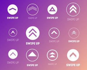 Poster - Swipe up icon set isolated on gradient background for stories design, scroll pictogram. Arrow up logo for blogger, application and social network.