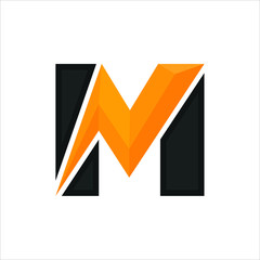 Wall Mural - letter m and thunder icon. vector logo.