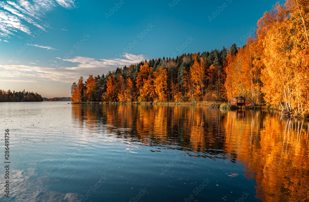 Fall Lakeview Background Autumn Lake View Stock Photo | Adobe Stock