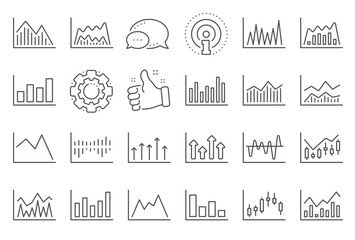 Poster - Financial chart line icons. Set of Candle stick graph, Report diagram and Infochart icons. Growth, Trade and Investment chart. Stock exchange, Candlestick and financial diagram graph. Vector