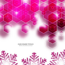  Abstract White Background Of Geometric Shapes Vector Pink Hexagons And Snowflakes. Festive Design