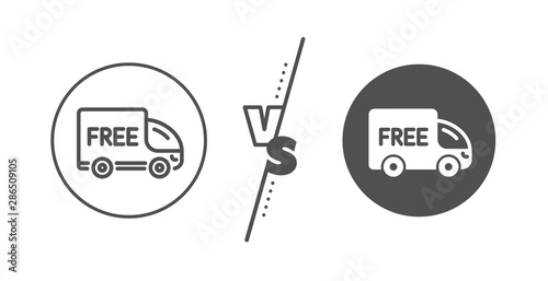Shopping Truck Sign Versus Concept Free Delivery Line Icon