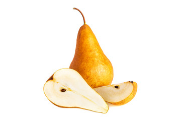 Sticker - Organic pear. Fruit with half and quarter isolated on white background.