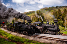 Antique Steam Shay Locomotive Trains   Billowing Smokestack - Historic Cass Scenic Railroad - West Virginia