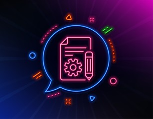 Aufkleber - Documentation line icon. Neon laser lights. Technical instruction sign. Glow laser speech bubble. Neon lights chat bubble. Banner badge with documentation icon. Vector
