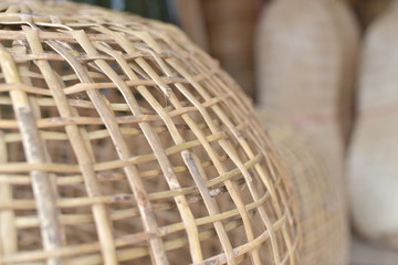 Wicker marketRattan basket.Rattan or bamboo handicraft hand made from natural straw basket.Basket wicker is Thai handmade. 