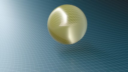 Poster - Abstract golden semi-transparent sphere on a blue surface - 3D rendering illustration
