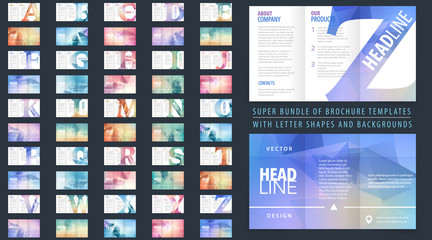 Wall Mural - vector modern tri-fold brochure design template set with colorful polygonal background and letter de