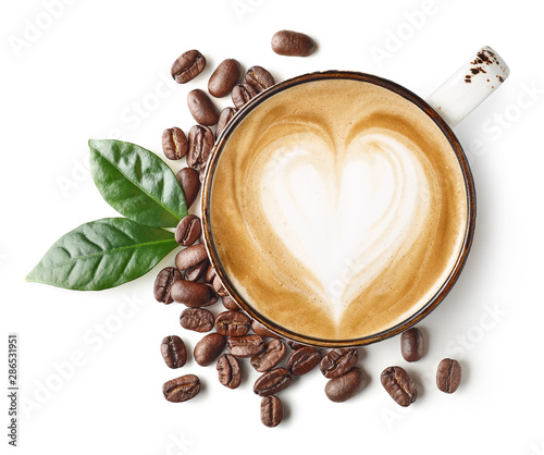 Coffee latte or cappuccino art with heart shape Poster Mural XXL