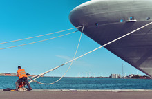 Mooring Of A Large Ship To The Pier