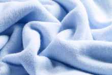 Knitted Cashmere Blue Fabric Texture With Large Fold