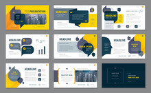 Abstract Presentation Templates, Infographic Black And Yellow Elements Template Design Set