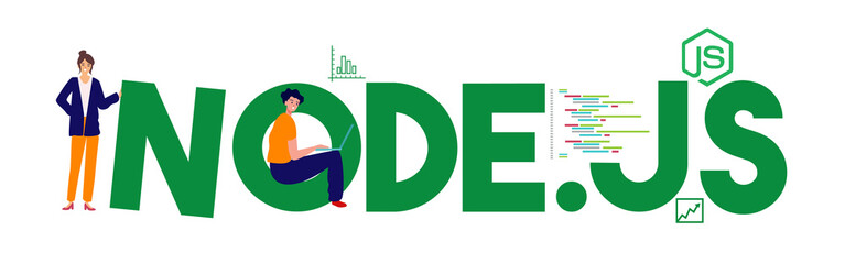Poster - node js framework javascript programming language flat design illustration