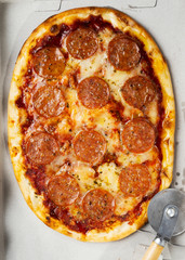 Poster - close up of rustic pepperoni pizza