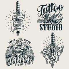 Wall Mural - Vintage tattoo studio monochrome logos