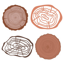 Tree Rings On Isolated White. Set Of Objects On Isolation Background. Print For Your Design