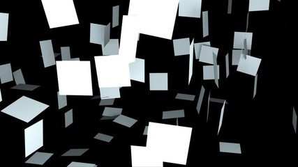Aufkleber - Abstract composition of many square plates randomly hanging on a black, computer generated background, 3D rendering