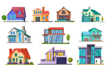Apartment House Set. Building, Cottage, Villa. Architecture Concept. Vector Illustrations Can Be Used For Topics Like Real Estate, Facade, Residence, Neighborhood