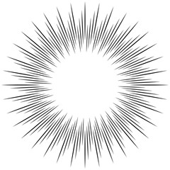 Aufkleber - Radial ray, beam lines. Circular radiation stripes pattern. Gleam, sparkle effect. Glaze, flare, aurora design. Sunburst, starburst concentric lines as twinkle, radiance, glitter illustration.