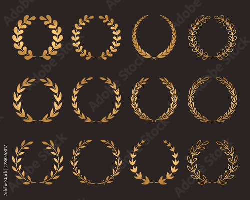 Fotomural A large set of various laurel golden wreaths