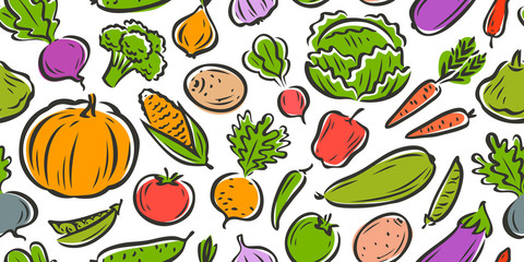 Wall Mural - Vegetables seamless background, pattern. Cartoon vector illustration