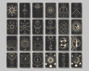 Wall Mural - vector illustration set of moon phases. different stages of moonlight activity in vintage engraving 
