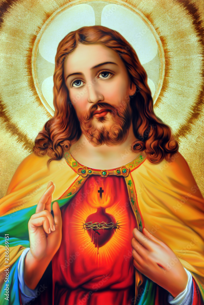 Sacred Heart of God Jesus of Divine Mercy  - obrazy, fototapety, plakaty 