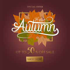 Sticker - Autumn calligraphy. Seasonal lettering.web banner template.vector illustration