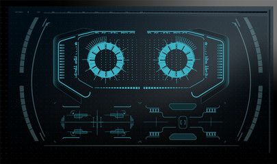 Poster - A set of elements for the design of interfaces for games and movies of the future, a display for outer space. Futuristic vector hud interface screen design. Business vector concept illustration. Illus