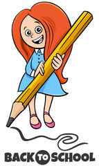 girl with pencil back to school cartoon illustration