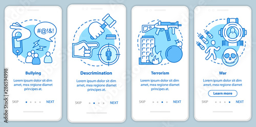 Fotomural Social violence onboarding mobile app page screen with linear concepts