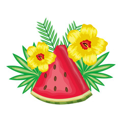 Canvas Print - fresh watermelon fruit with floral decoration