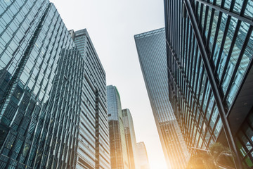 low angle view of skyscrapers in city of China.