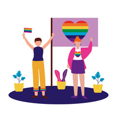 Wall Mural - Woman and man supporting lgtbiq march design