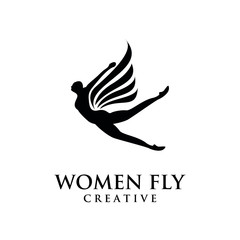 Wall Mural - women fly angel logo, award, and wings with silhouette style